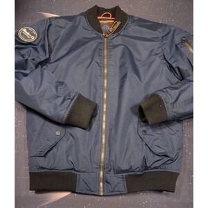 Hawke & Co Men's Bomber Jacket Small Navy Full Zip Pockets Long Sleeve